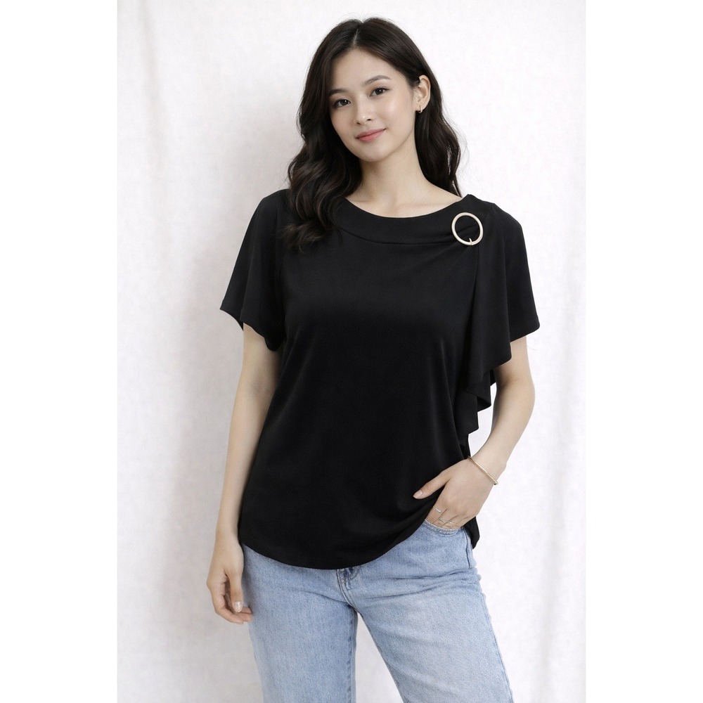 AGB- Black Blouse with Silver Ring Detail Size L‎